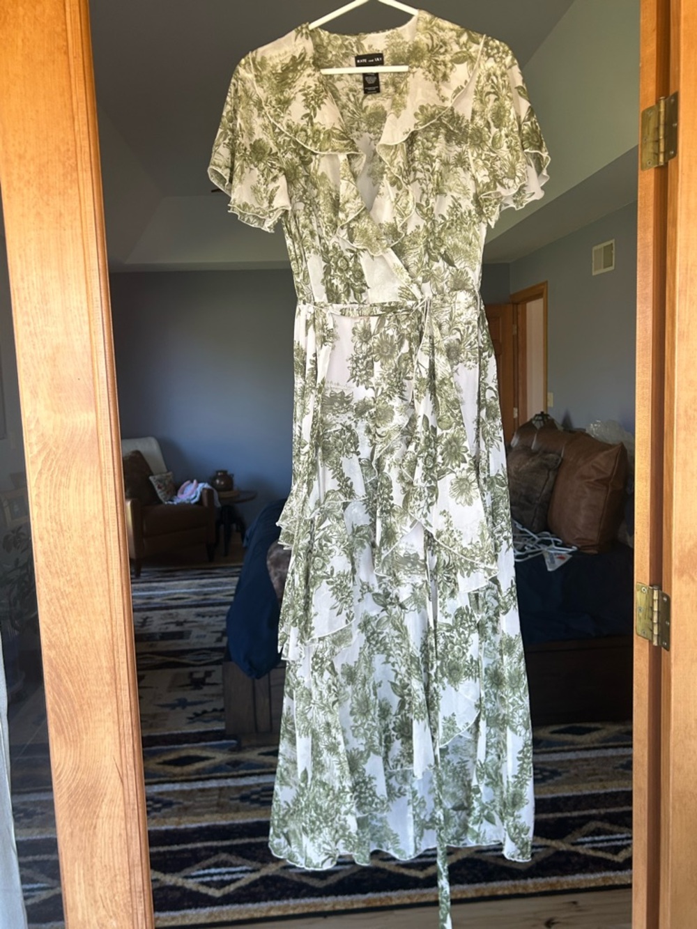 Ruffle Wrap Dress in Green Botanical Print